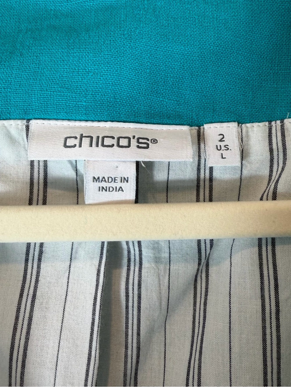 Chico's Teal Scalloped Open-Front Blazer Size Large - Picture 2 of 6